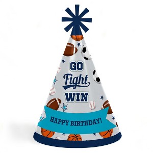 Big Dot of Happiness Go, Fight, Win - Sports - Cone Happy Birthday Party Hats for Kids and Adults - Set of 8 (Standard Size) - 1 of 4