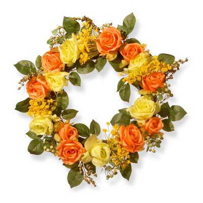 Artificial Spring Rose Wreath Orange 20" - National Tree Company