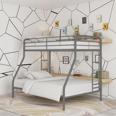 Silver Twin Over Full Metal Bunk Bed with Guardrails and Ladders