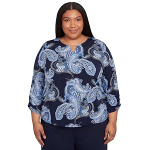 Puff Print Paisley Gold Foil Top - 1 of 4