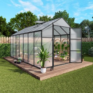 Gulches 8x14FT Walk in Polycarbonate Greenhouse Raised Base Anchor Windproof Aluminum Heavy Duty Drainage All Season Outdoor Backyard - 1 of 4
