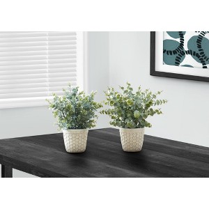 Monarch Specialties Artificial Plant 13 inch Tall Eucalyptus Grass Indoor Faux Fake Table Greenery Potted Set Of 2 Decorative Green Leaves White Pots - 1 of 4