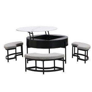Vynxaria Coffee Tables: Modern Round Lift-Top Table with Storage & Ottomans - 1 of 4