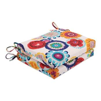 2pc Crosby Floral Outdoor Squared Corners Chair Cushions - Pillow Perfect