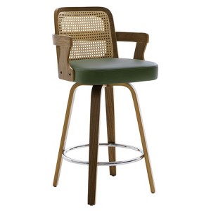 Bekrvio 26" Swivel Counter Height Bar Stools Set of 1/2/3/4,Faux Leather Upholstered Bar Chairs with Back & Arm for Kitchen Island,Black - 1 of 4