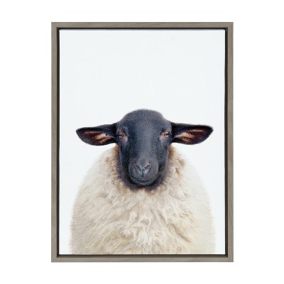 18" x 24" Gray Framed Canvas Sheep Print for Nursery