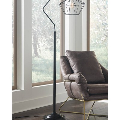 Makeika Metal Floor Lamp Black - Signature Design by Ashley: Modern Standing Light for Living Room, UL Listed, 60W