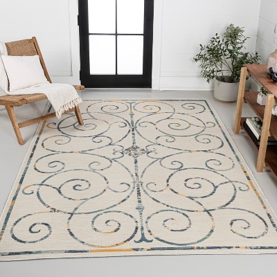JONATHAN Y Danae Classic Cottage Filigree Scroll Reversible Machine-Washable Indoor/Outdoor Area Rug