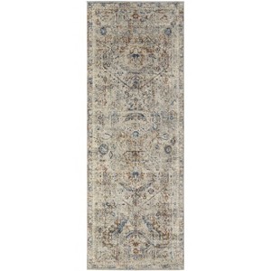 HomeRoots 10' Blue Tan And Red Oriental Distressed Runner Rug With Fringe - 1 of 3