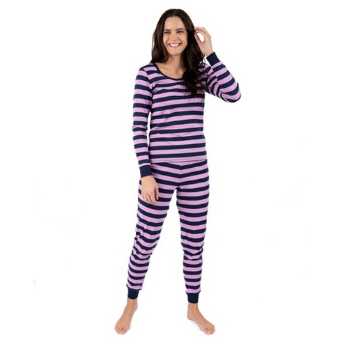 Leveret Womens Two Piece Cotton Pajamas Striped Purple And Navy L