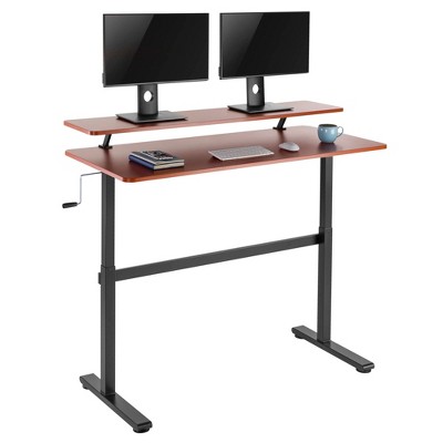 Tranzendesk Standing Desk with Clamp-On Shelf - 55" Sit to Stand Workstation with 55” Monitor Stand - Cherry - Stand Steady