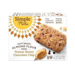 Simple Mills Almond Flour Peanut Butter Chocolate Chip Soft Baked Snack Bars - 5.99oz/5ct - 1 of 4