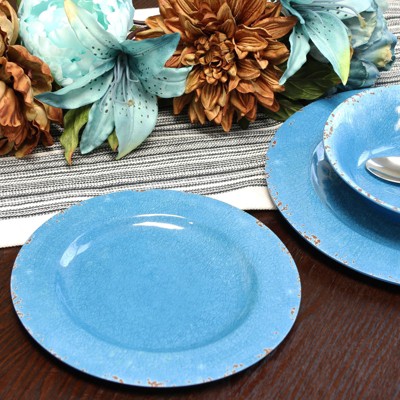Mauna Blue Crackle Melamine Dinnerware Set, Service for 4