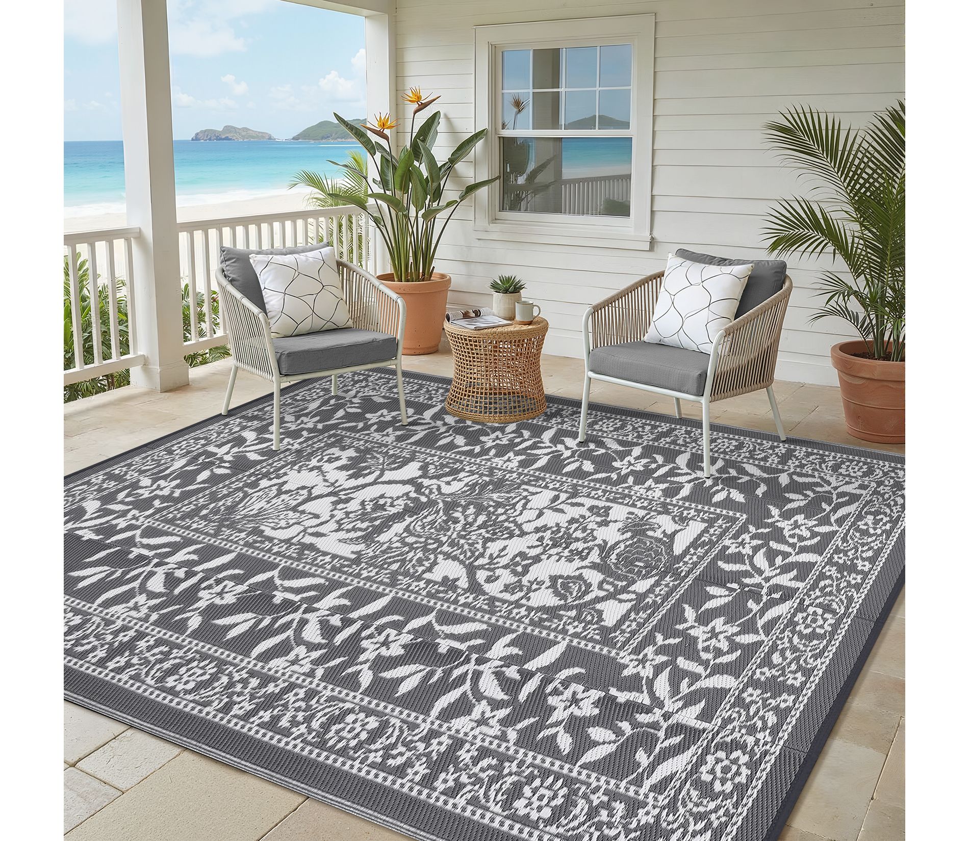 Garvee Waterproof Outdoor Patio Rug, Reversible Plastic Straw Rug, Portable Foldable Outdoor Carpet, for Camping, Deck, Balcony, Porch, Picnic