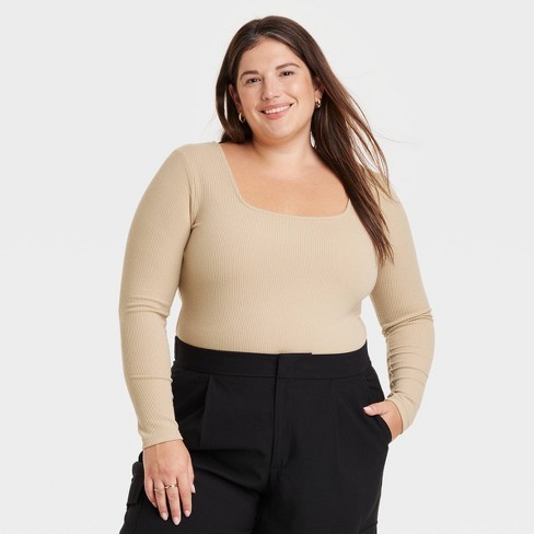 Women's Slim Fit Bodysuit - A New Day™ Tan 2x : Target