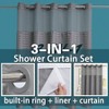 No Hook Shower Curtain with Snap in Liner Set Hotel Luxury Bathroom Shower Curtain See Through Top Window Waterproof - 3 of 4
