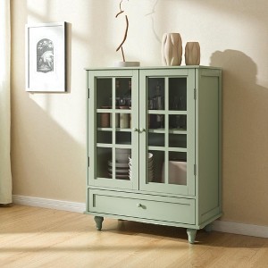 Mshliw Minimalist Buffet Cabinet with Double Glass Doors & Drawer, Solid Wood Legs, Modern Sideboard for Living Room, Dining Room, Entryway - 1 of 4