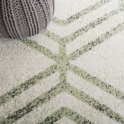Ivory and Sage Geometric Hand-Knotted 6' x 9' Rug