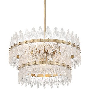 Possini Euro Design Elsa 23 1/2" Modern Pendant Chandelier Ceiling Light Fixture Dining Room Over Table Hanging 7-Light Brass Finish Textured Glass - 1 of 4