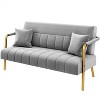 56.5'' W Modern Upholstered Sofa Couch with 2 Pillows, Light Gray - 2 of 4