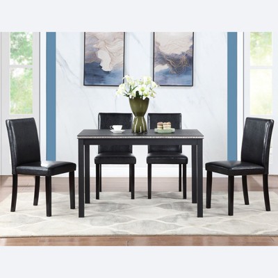 5-Piece Counter Height Dining Set: Square Wood Table, 4 Upholstered Chairs with Crystal Decor, Ideal for Kitchen