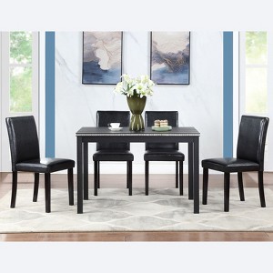 5-Piece Counter Height Dining Set: Square Wood Table, 4 Upholstered Chairs with Crystal Decor, Ideal for Kitchen - 1 of 4