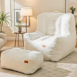 Hooseng Giant Bean Bag Chair with Ottoman for Adult, Big Bean Bag Sofa with Foam Filler, Fluffy Lazy Floor Couch for Bedroom, Living Room - 1 of 4