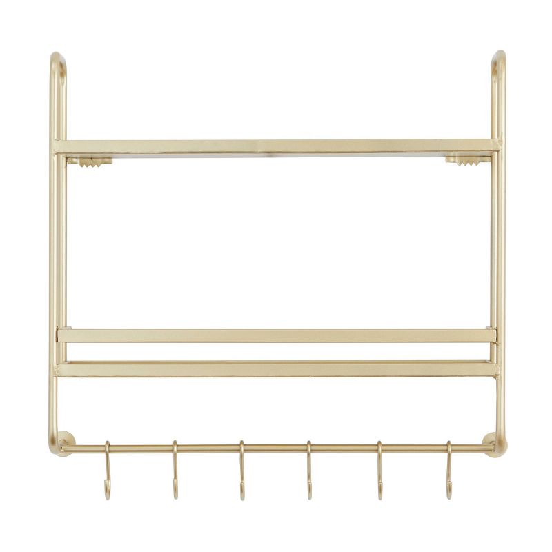 20&#34;x20&#34; Metal 2 Shelves Wall with Hooks Gold - CosmoLiving by Cosmopolitan, 1 of 7