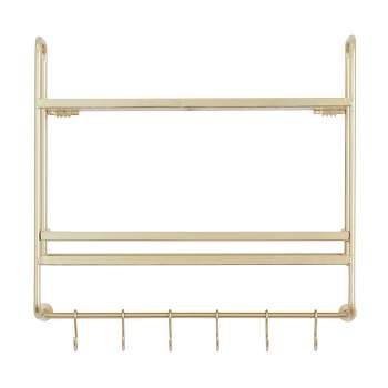 20"x20" Metal 2 Shelves Wall with Hooks Gold - CosmoLiving by Cosmopolitan