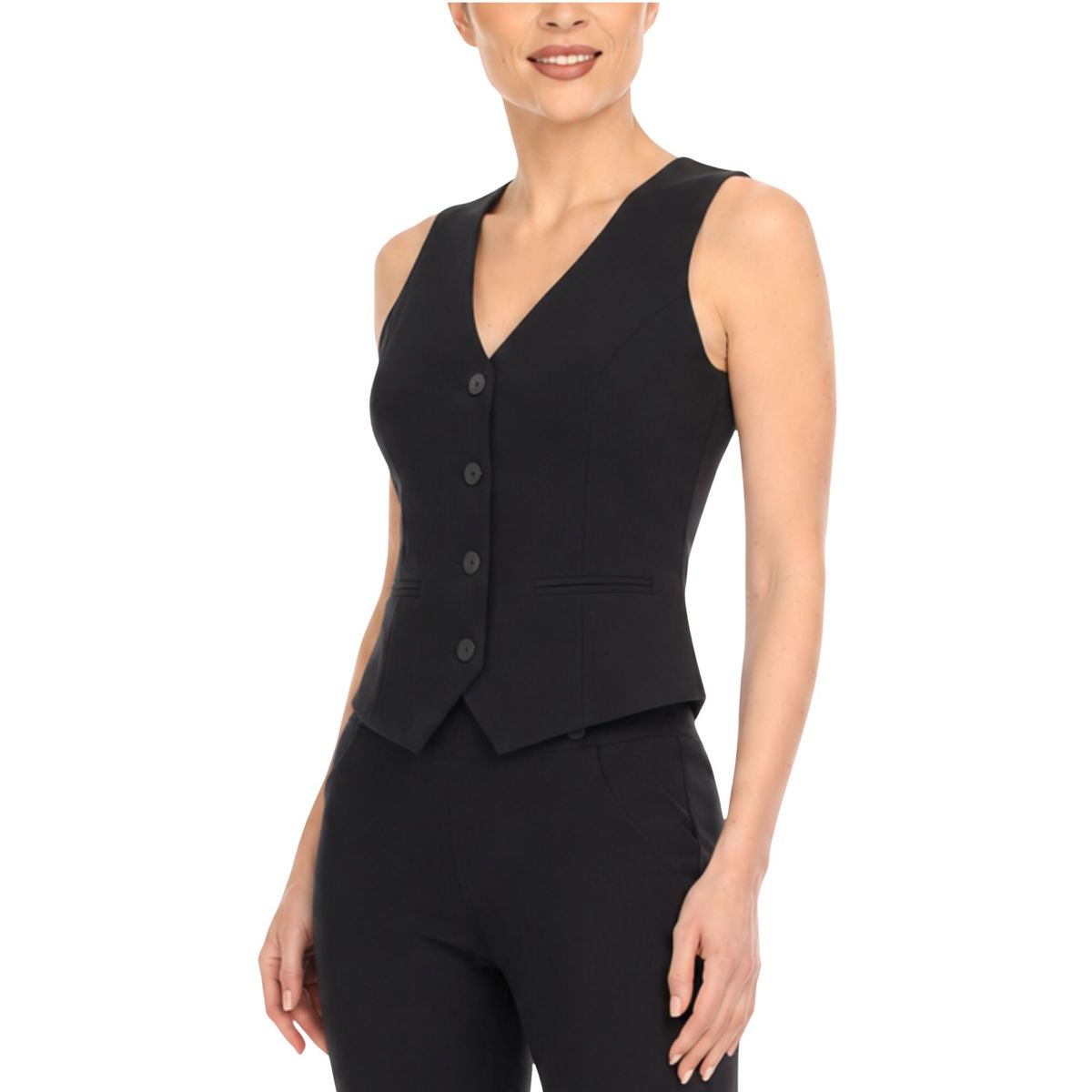 Women's Tailored Button Front Vest -White Mark - thumbnail 6
