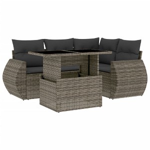 vidaXL 5 Piece Patio Sofa Set with Cushions - Gray Poly Rattan without Storage - 1 of 4