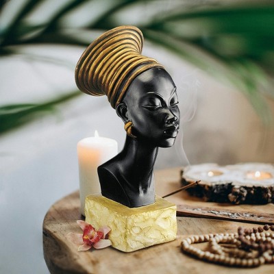 Regal Black and Gold Nubian Queen Resin Bust Statue