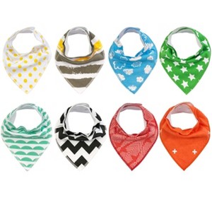 Wrapables Baby Bandana Drool Bibs, Super Soft and Absorbent Bibs for Drooling and Teething (Set 8) - 1 of 4