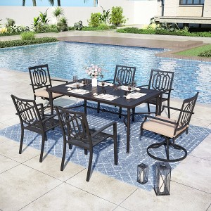 Captiva Designs 7pc Patio Dining Set with Geometric Pattern Rectangle Table & Metal Arm Chairs - 1 of 4