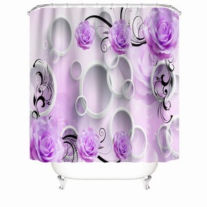Purple Roses And Circles Shower Curtains for Bathroom Waterproof Fabric Bath Curtain Durable Soft Stylish Bathroom Decor 72x72 Inch - 1 of 1