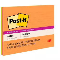 Post-it Super Sticky Large Lined Notes, 8 x 6 Inches, Energy Boost, pk of 4