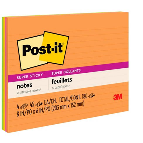 Post-it Super Sticky Large Lined Notes, 8 x 6 Inches, Energy Boost, pk of 4 - image 1 of 4