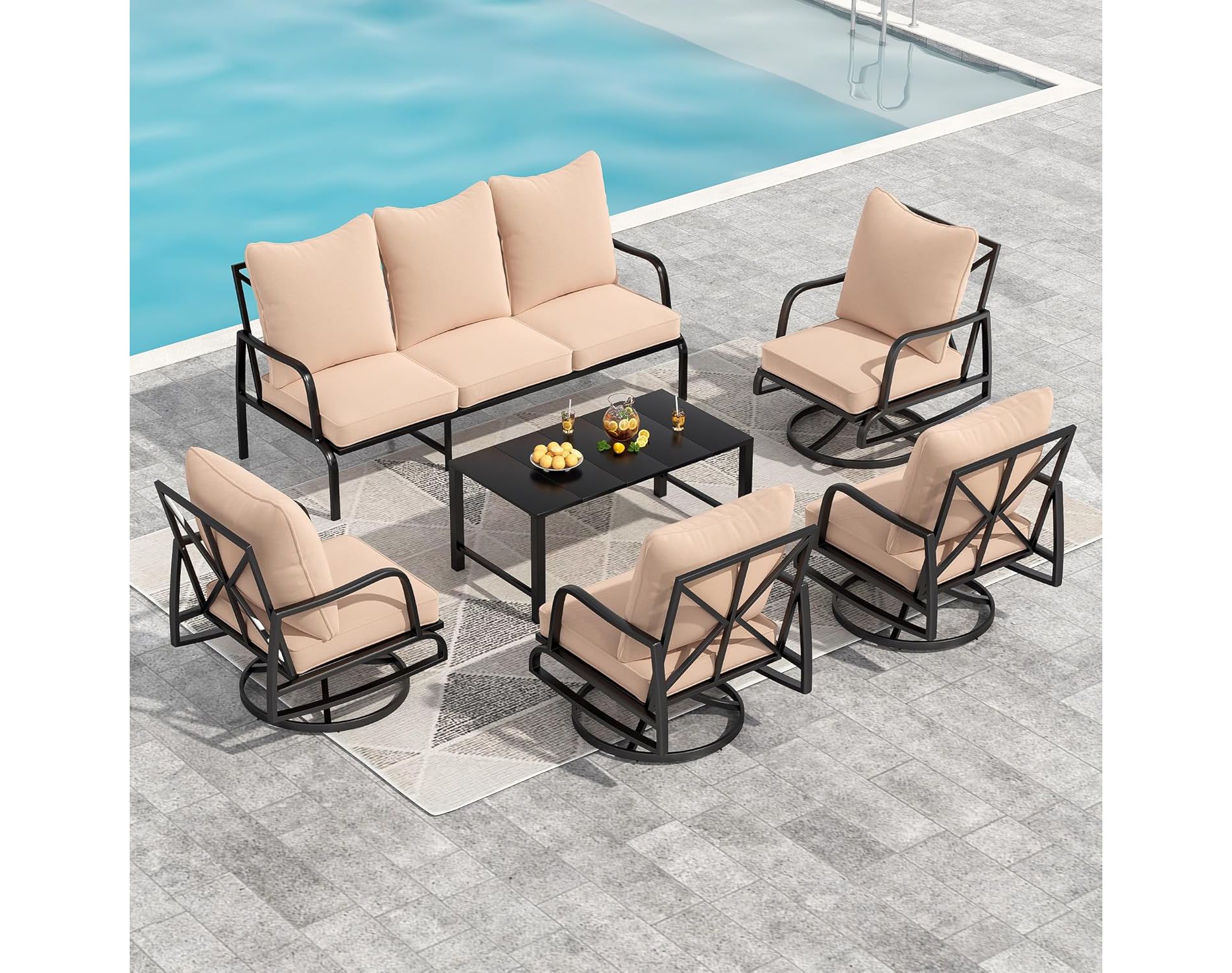 NAYSAYE Patio Accent Table Sets Outdoor Dining Set with Cushions and Plastic Wood Top for Patio, Beige, 23.2"*24.6"*30.5"