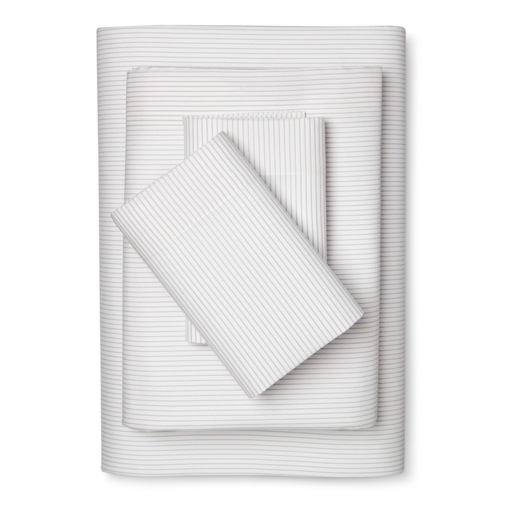 Photos - Bed Linen King Striped Microfiber Sheet Set Gray - Room Essentials™