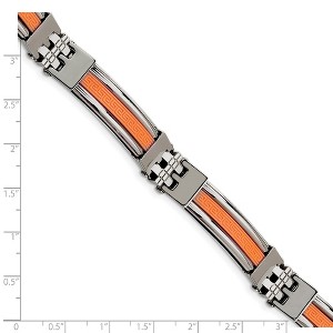 Chisel Stainless Steel Polished with Orange Greek Key Design Rubber Inlay 9" Bracelet - 1 of 4