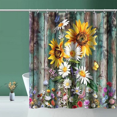 LunaLulinlk Fabric Sunflower Shower Curtains, Boho Shower Curtains for Bathroom