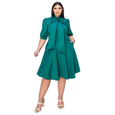 L I V D Women's Carina Donna Flare Dress w/ Pockets, Emerald, 3X