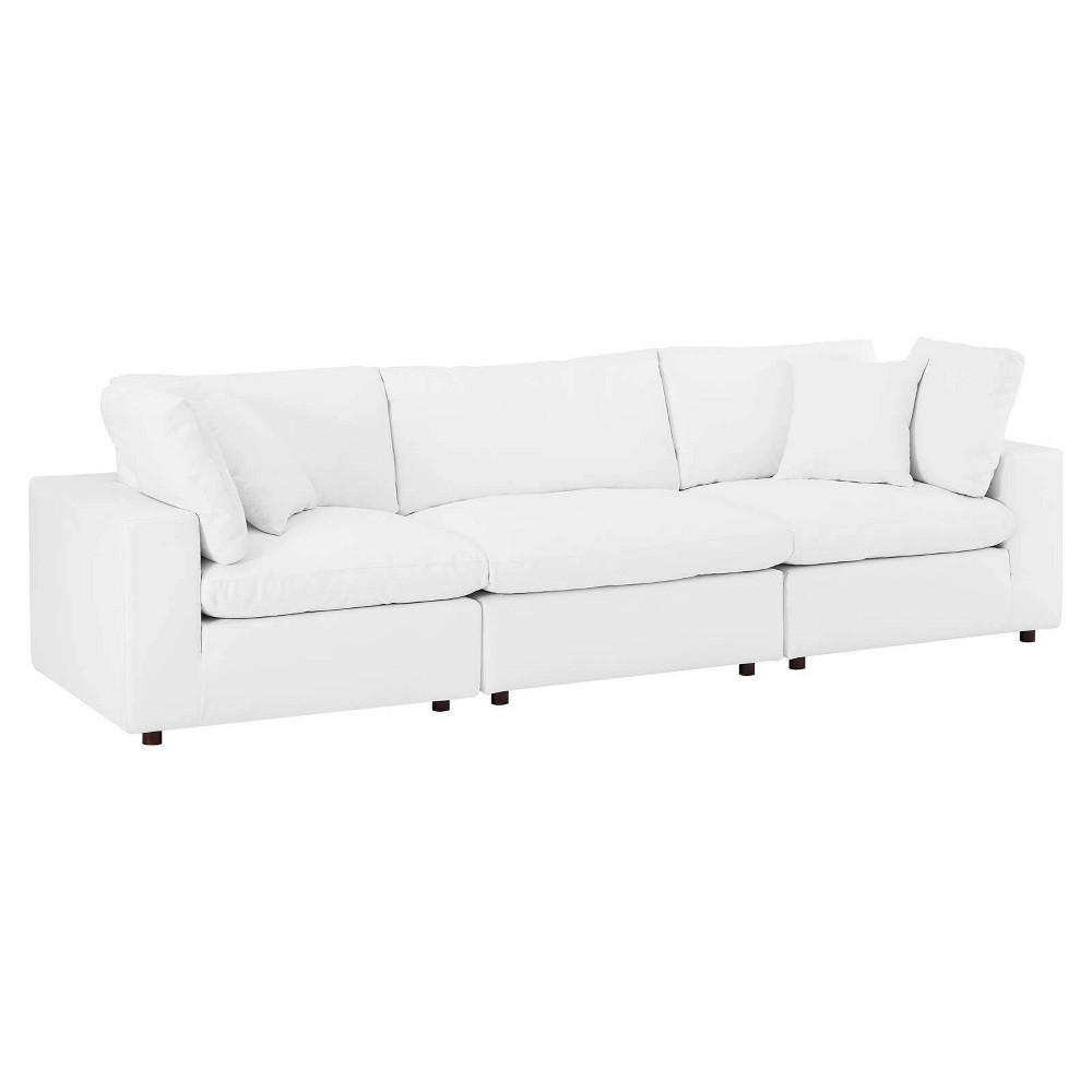 Photos - Sofa Modway Commix Down Filled Overstuffed Vegan Leather 3 Seater  White  