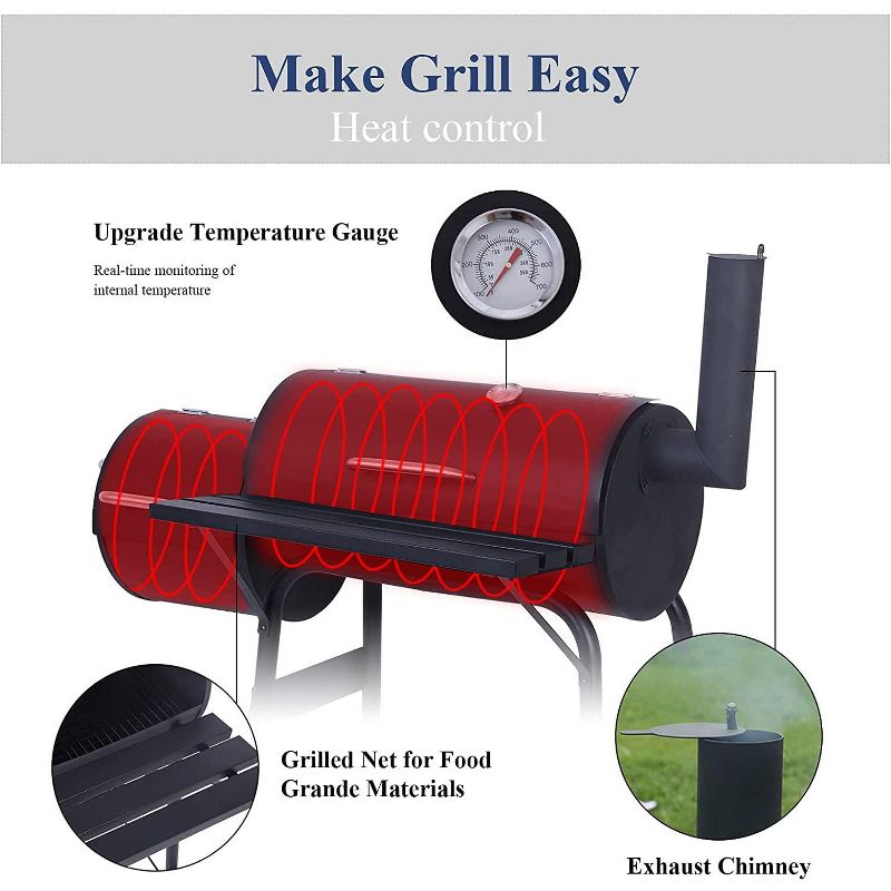 SKONYON Outdoor BBQ Grill Portable Charcoal Grill with Offset Smoker, 3 of 8