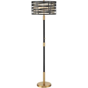 Possini Euro Design Halifax Modern Industrial Floor Lamp 64 1/2" Tall Matte Black Warm Gold Metal Double Drum Shade for Living Room Bedroom Office - 1 of 4