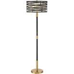 Possini Euro Design Modern Industrial Floor Lamp 64 1/2" Tall Matte Black Warm Gold Metal Double Drum Shade for Living Room Bedroom Bedside