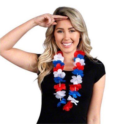 Magic Matt’s Brilliant Blinkys Hawaiian Flower Lei Necklace, Red, White and Blue