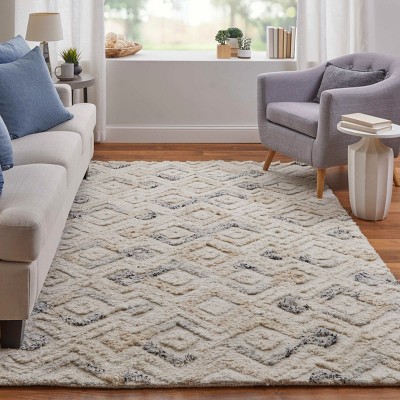 Handmade Tufted Wool Geometric Blue Area Rug - 4' x 6'