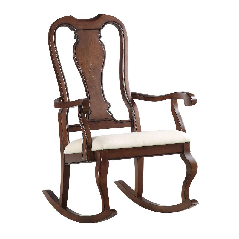 33&#34; Sheim Rocking Chair Beige Fabric/Cherry - Acme Furniture, 4 of 9