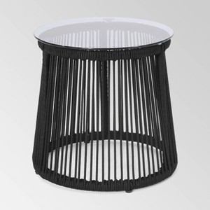 Moonstone Rope Weave Modern Side Table - Black - Christopher Knight Home: Weather-Resistant Iron Patio Table - 1 of 4